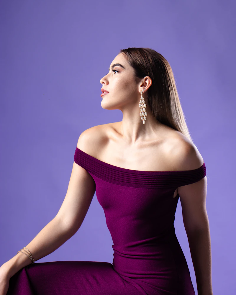 Off-Shoulder Evening Gown, Plum